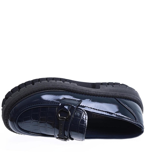 Wiosenne granatowe loafersy na platformie /G1-3 15445 T389/