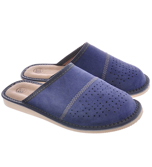 Skórzane kapcie damskie z Podhala Granatowe /A3-1 8452 S197/