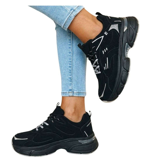 Czarne buty sportowe sneakersy na grubej podeszwie /E7-1 18829 W391/