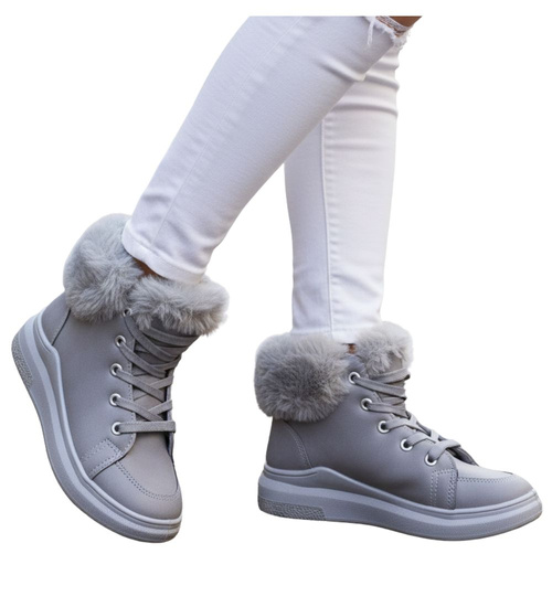 Ocieplane botki jak trampki Szare /B6-2 12697 S390/
