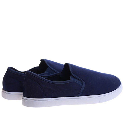 Materiałowe granatowe męskie trampki slip on /F8-2 17179 T284/