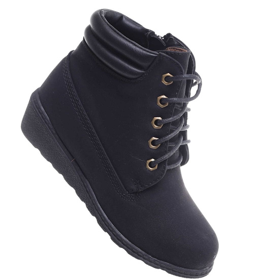 Czarne sznurowane botki na niskim koturnie /C5-2+H2 16626 T7-38/