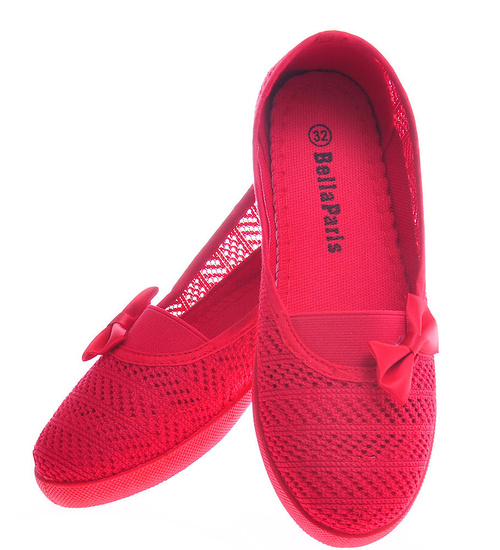 Koronkowe balerinki z kokardką Czerwone /F10-2 11539 T8-5/