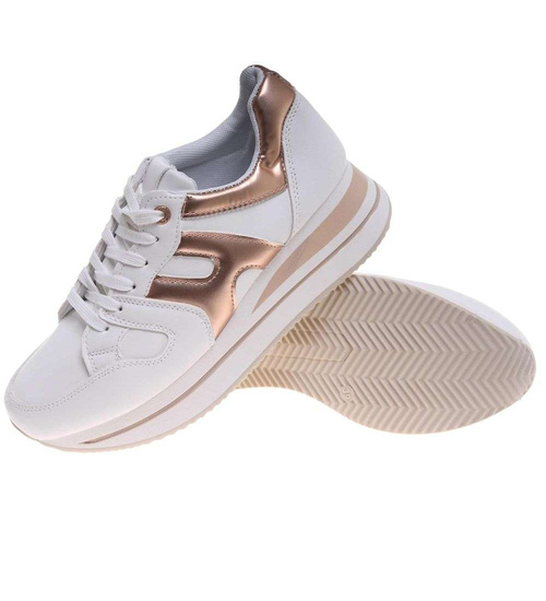 Białe damskie buty sportowe sneakersy na koturnie /B5-2 14773 T383/