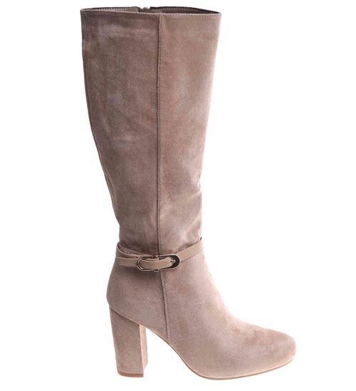 Eleganckie kozaki na obcasie słupku Khaki /D8-1 18216 W586/