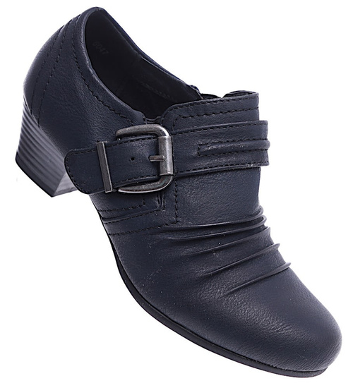 Czarne czółenka damskie na niskim obcasie z klamerką /E7-3 14766 T256/