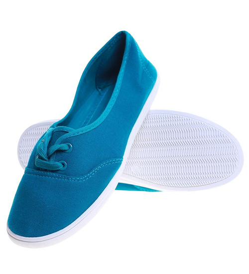 Wiązane damskie tenisówki turkusowe /C5-1 7793 S094/