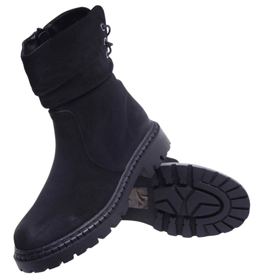 Czarne płaskie botki saszki /B3-2 18324 W305/