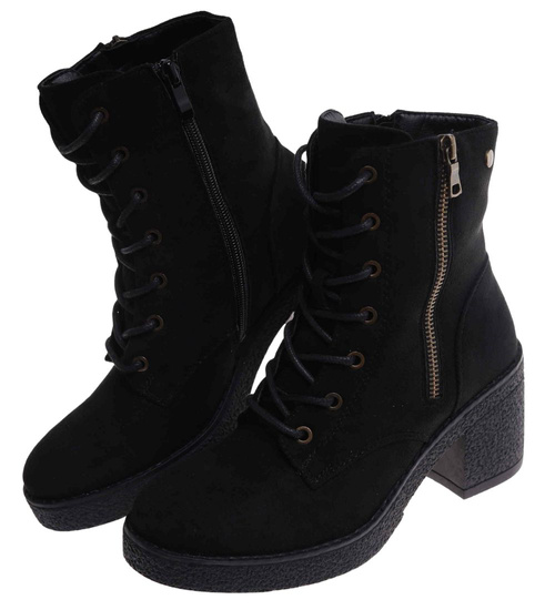 Czarne botki trapery na obcasie /G2-3 18225 W430/