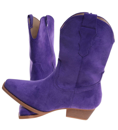 Fioletowe botki damskie kowbojki /D1-3 18422 W287/