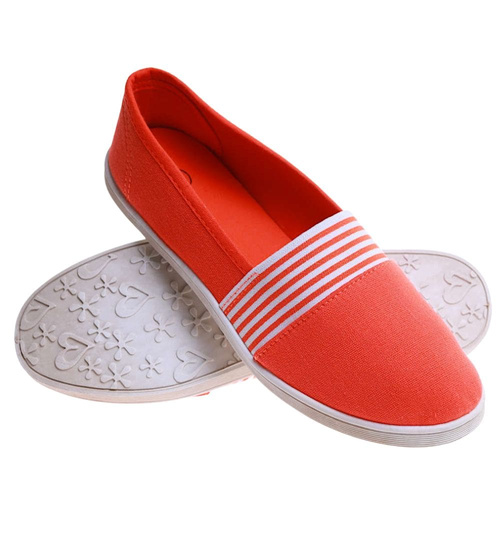 Wsuwane pomarańczowe trampki damskie slip on /D1-2 17493 T077/