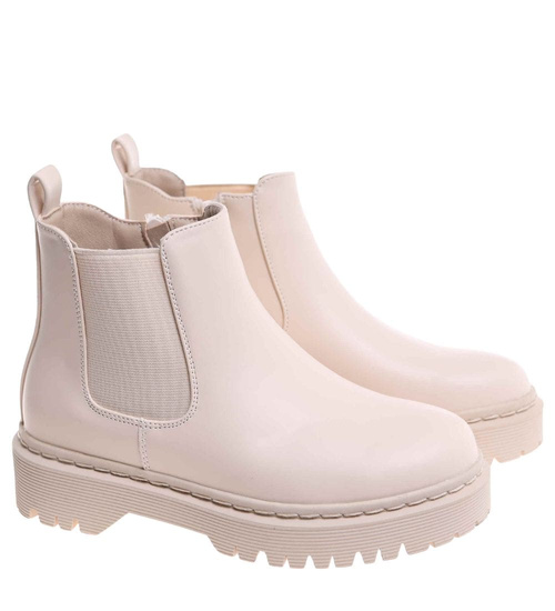 Beżowe dziewczęce botki sztyblety /D3-2 17063 T283/