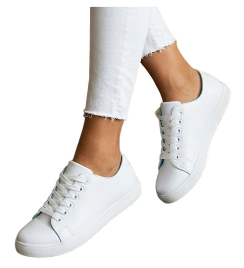 Białe sznurowane trampki damskie /G3-1 14211 S263/