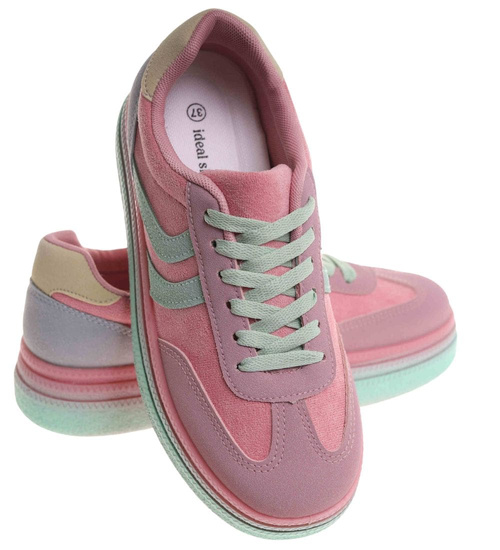 Różowe wiązane sneakersy buty sportowe /B1-2 17888 T688