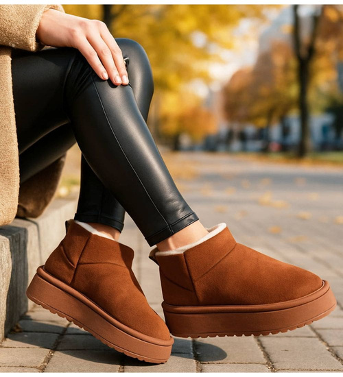 Kozaki śniegowce krótkie karmelowe ocieplane /B4-1 18351 T266/