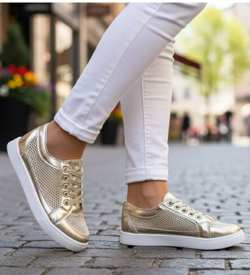 Ażurowe złote trampki damskie ost520