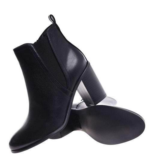 Czarne klasyczne botki damskie na obcasie /i4-2 h2 18394 W355/