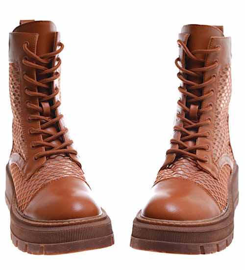 Brązowe ażurowe botki trapery na platformie /16770 F1-1 G381 +h2/