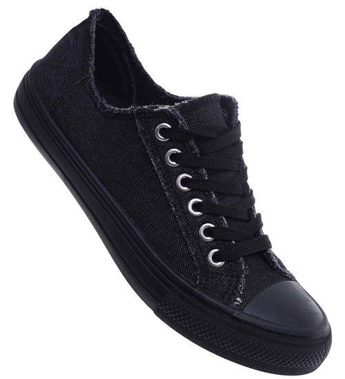 Wiązane czarne trampki damskie /F10-2 18121 T152/