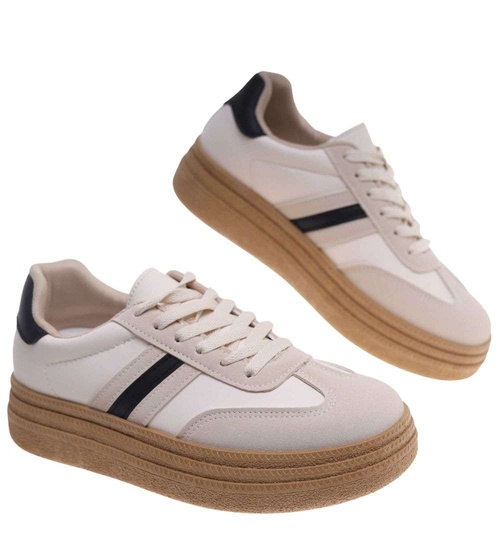 Beżowe buty sportowe na platformie /C6-1 18809 W277/