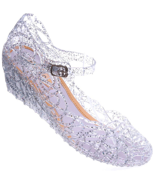 Wodoodporne sandały meliski na koturnie Srebrne Kryte /H2 14571 T088/