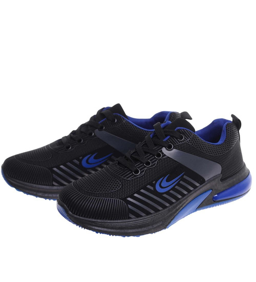 Sznurowane męskie czarno niebieskie buty sportowe /A2-1 18067 T286/