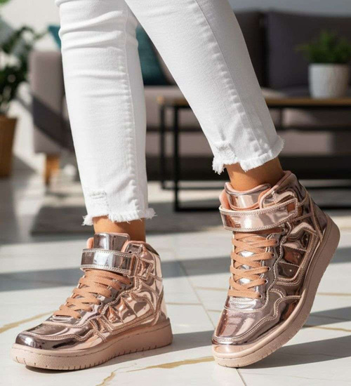 Wiązane rózowe sneakersy z wysoką cholewką /C1-2 14718 T282/