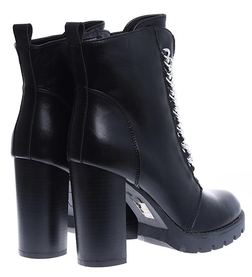 Ocieplane czarne botki lity na słupku /C3-1 15407 T333/