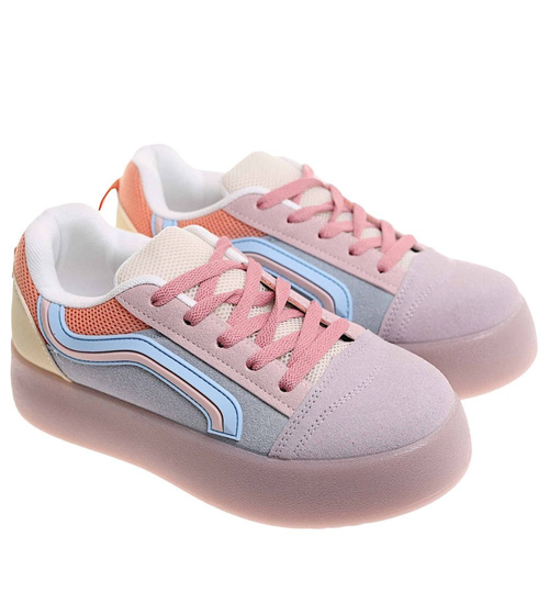 Wiązane trampki damskie na platformie Fioletowe /D4-1 17882 T489/