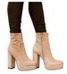 Welurowe beżowe botki damskie na platformie /i4-2 H2 18390 G284/