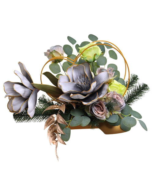 Duży stroik Szaro złote kwiaty KOMP147 M700