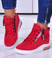 Czerwone sneakersy damskie na ukrytym koturnie /F2-3 10773 T630/