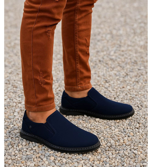 Wsuwane męskie półbuty mokasyny Czarne /G5-3 18143 T555/