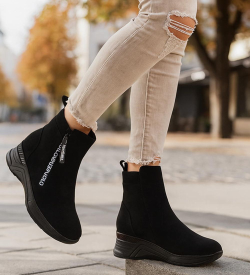 Zimowe sportowe botki damskie czarne /A3-1 18541 W482/