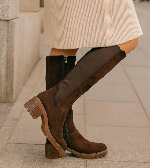 Czekoladowe ocieplane kozaki oficerki /F10-1 18497 T789/