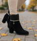 Zimowe czarne botki damskie na obcasie /G12-1 18545 W4/