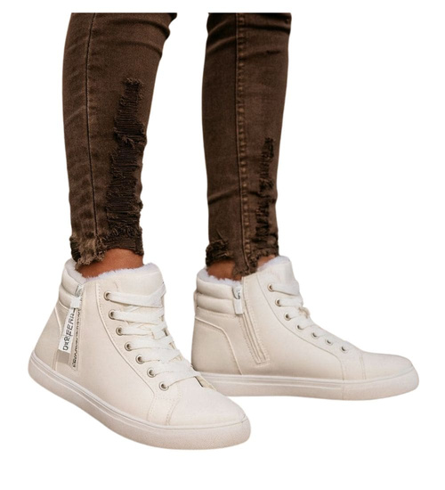 Białe zimowe trampki z futerkiem /B6-3 18494 T315/