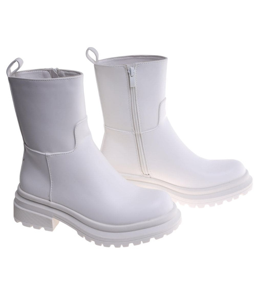 Botki damskie na płaskim obcasie Białe /A10-3 18262 W187 +H2/