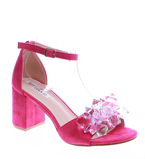 Przepiękne różowe sandały na grubym obcasie /D6-2 14203 S695/