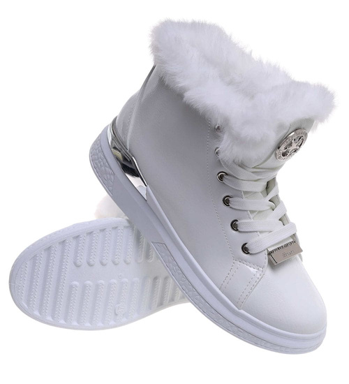 Białe zimowe trampki z futerkiem G8-2 18328 T411/