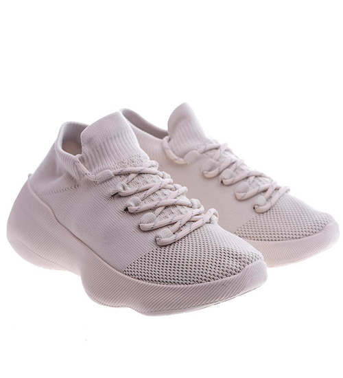 Beżowe buty sportowe na niskim koturnie i platformie /F5-2 13540 T236/