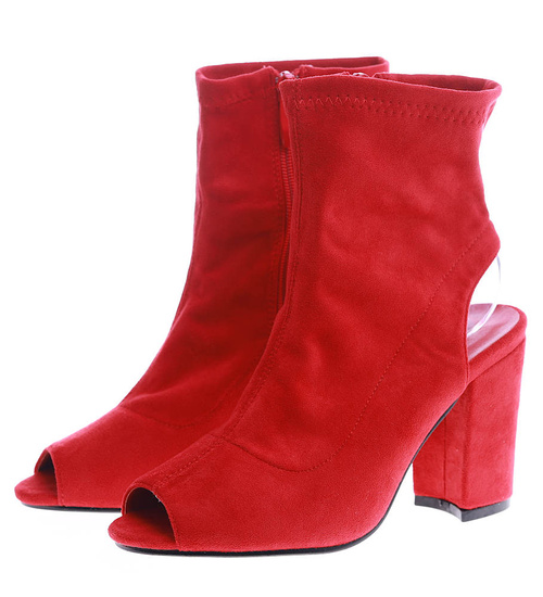 Czerwone sandały damskie na słupku /F3-2 13530 T293/