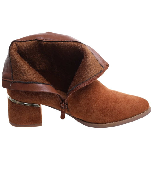 Karmelowe zamszowe botki na niskim obcasie /A7-1 18320  W3/