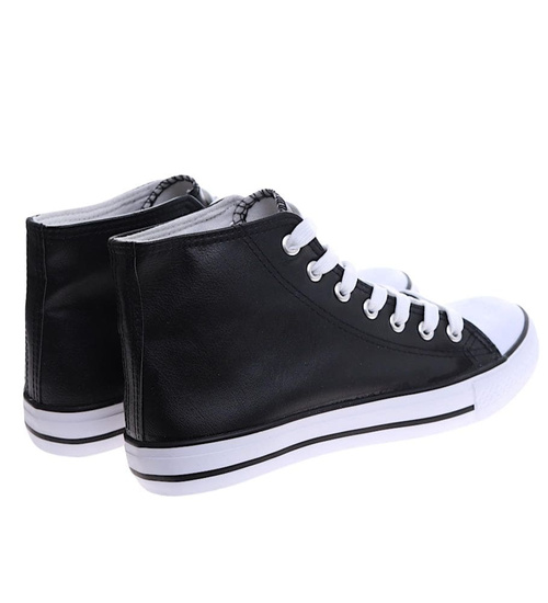 Wysokie czarno białe trampki damskie /H2 16719 G9-84/