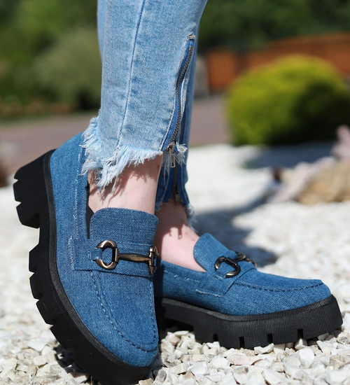 Półbuty loafersy damskie na platformie /E5-2 14894 T487/