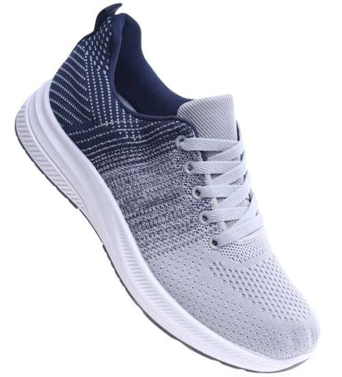 Szaro granatowe sznurowane męskie buty sportowe /F3-1 14195 S331/