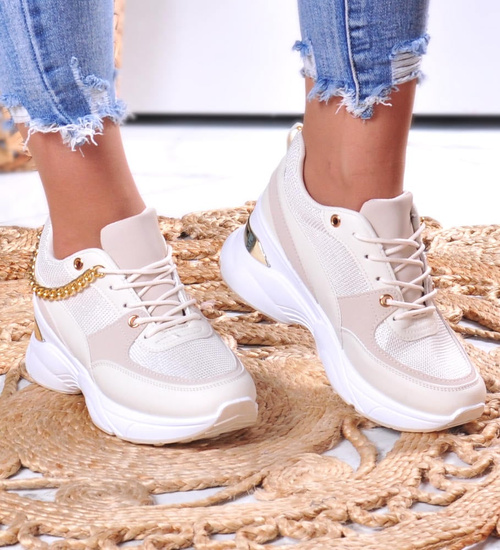 Beżowe trampki sneakersy na koturnie /C2-2 10921 W385/