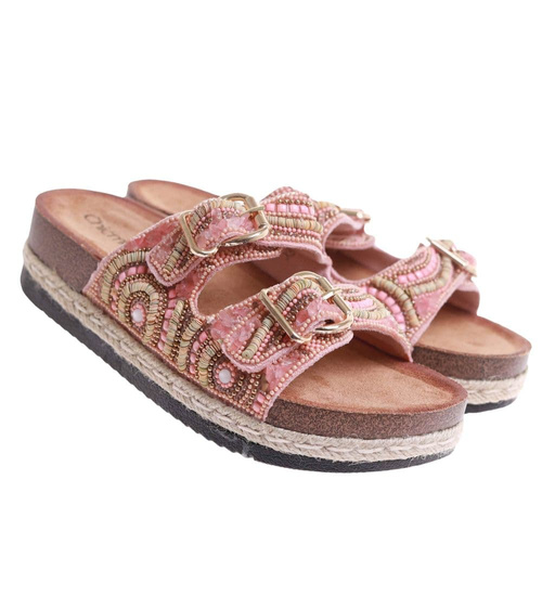 Różowe klapki damskie na niskiej platformie /G9-1 17692 G289/