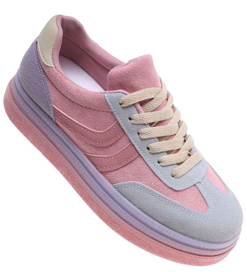 Różowe wiązane sneakersy buty sportowe /G3-3 18840 T682/
