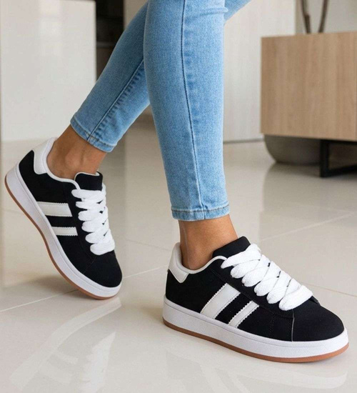 Czarne sznurowane trampki damskie /F7-3 18821 W385/